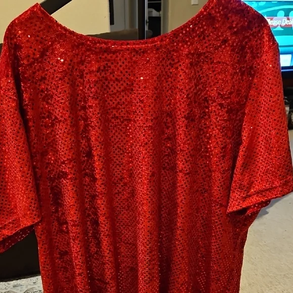 Kathie Lee Collection Radiant Red Sequin Blouse - Picture 2 of 7